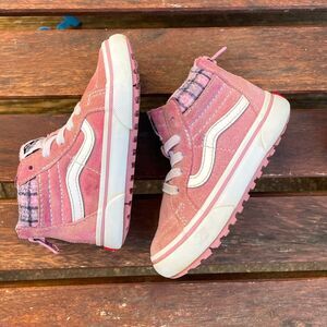 Vans Sk8-Hi Zip MTE-1 Shoe Pink Plaid Suede Zip Back Sneakers Toddler 6